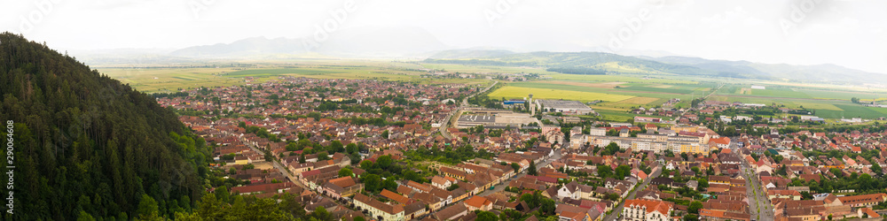 Panorama of Rasnov city seen from above.