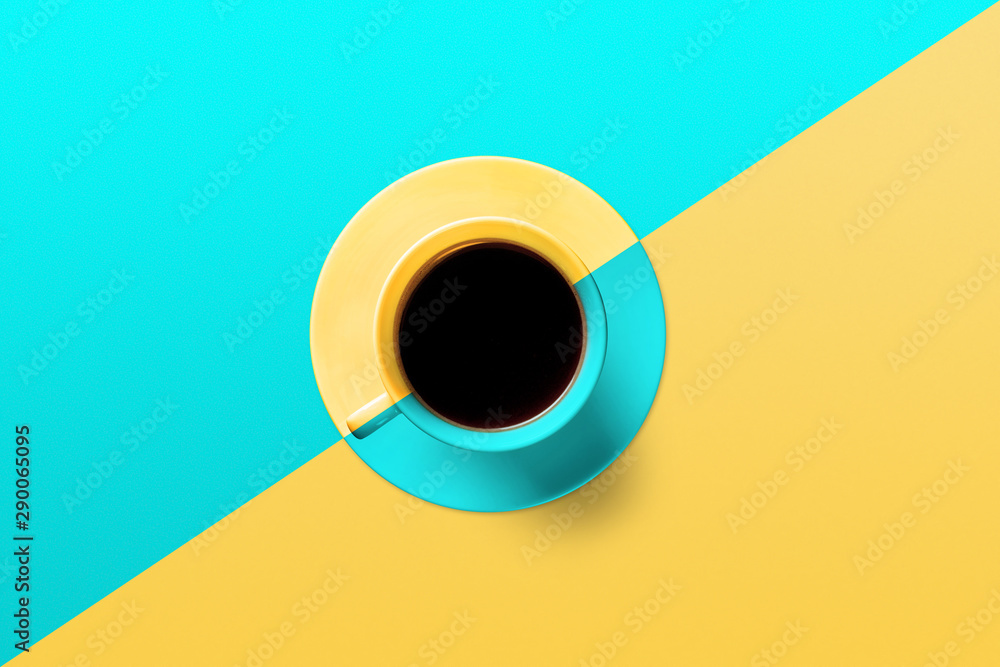 cup of coffee on a background of turquoise color cup of coffee on a background of turquoise color