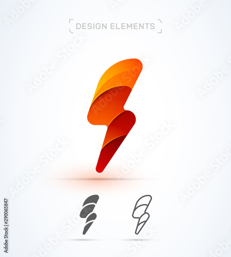 Vector flash logo template. Material design, flat, origami paper, 3d, line art styles collection