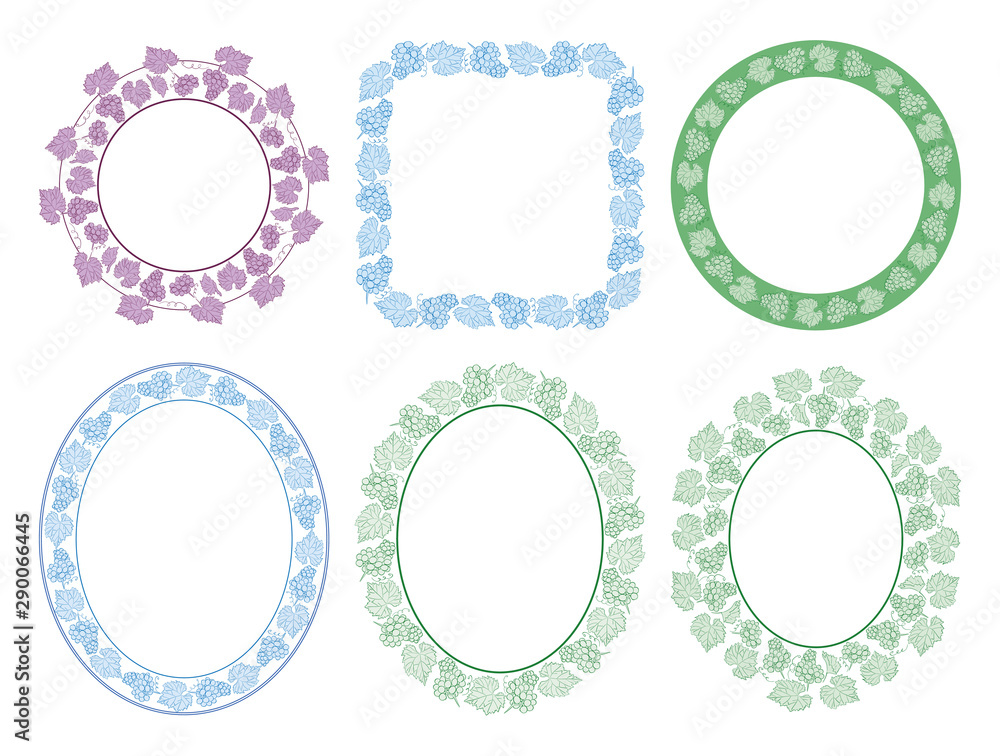 grape bunches and leaves - vector decorative frames grape bunches and leaves - vector decorative frames