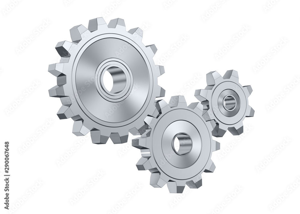 Three metal gears. 3d render illustration. Three metal gears. 3d render illustration.