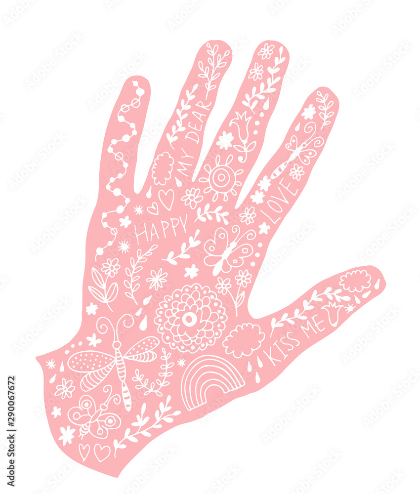 Decorative design with vector hand and floral elements, flowers and leaves, love card doodle set in hand drawn style Decorative design with vector hand and floral elements, flowers and leaves, love card doodle set in hand drawn style