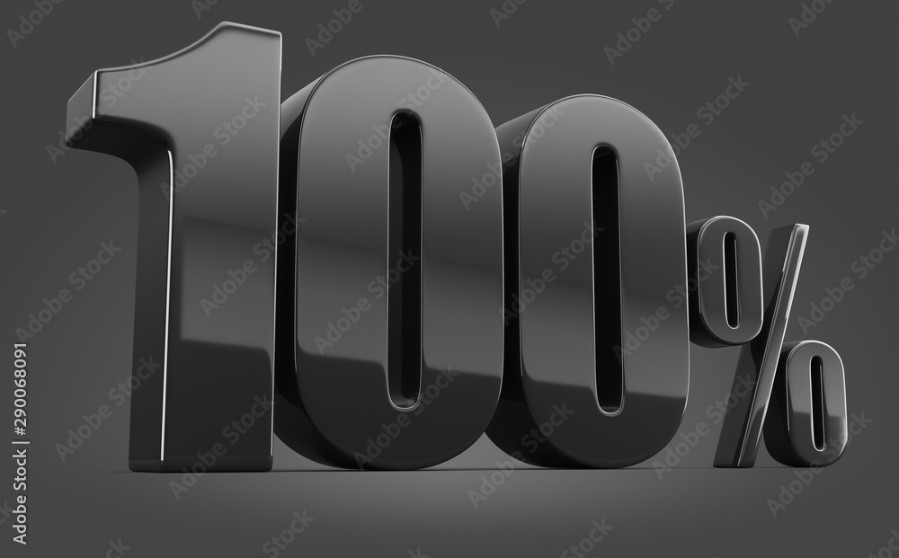 Black percent on a gray background. Black Friday. 3d rendering illustration for advertising. Hundred.