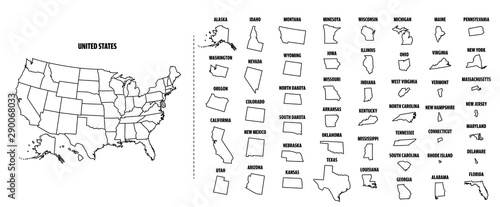 USA outline map with each State isolated. 