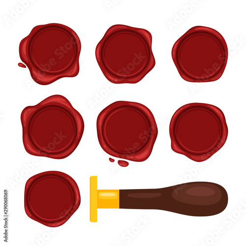 Wax stamps vector icons. Decorative candle seal postage stamp set isolated on white, detailed letter postal wax seal set or achievement and certificate mark objects collection