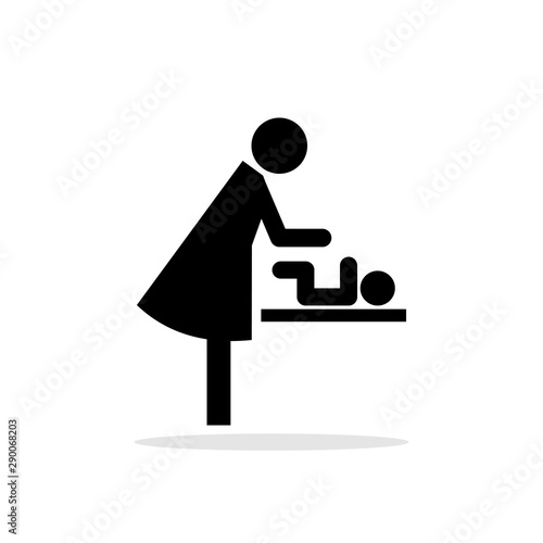 Baby changing restroom sign. Nappy change room pictogram, baby diaper woman wc symbol, mother toilet tables bathroom vector illustration