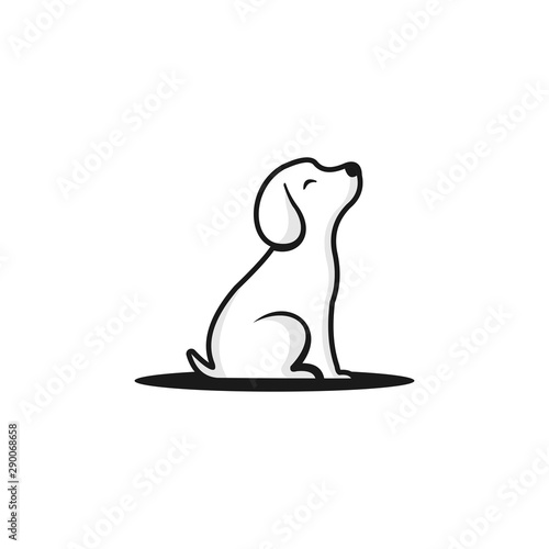happy cute puppy dog playing in the ground vector logo design