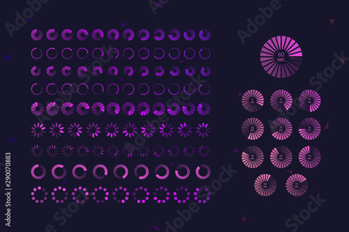 Futuristic Progress loading bar icons. Set of indicators. Download process, web ui design interface upload. Vector illustration.