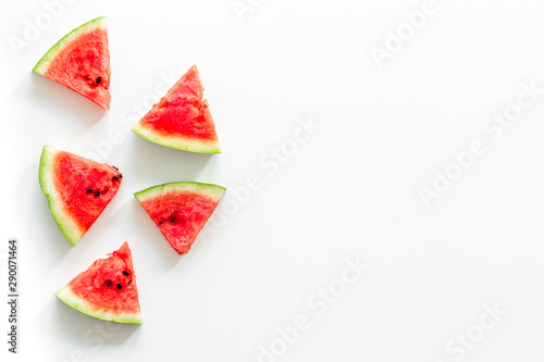Popsicle from fresh watermelon on white background top view space for text
