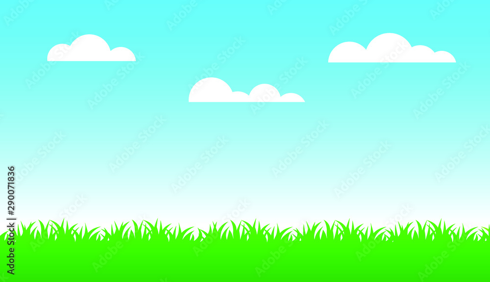 Summer landscape - blue sky and green grass. vector illustration isolated illustration.