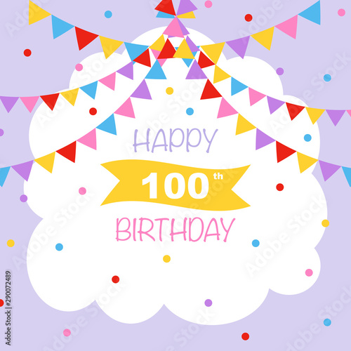 Happy 100th birthday, vector illustration greeting card with confetti and garlands decorations