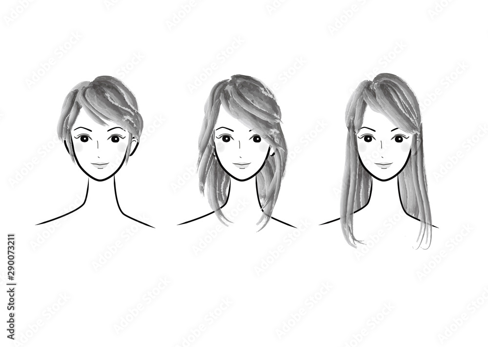 人物 女性 女の人 若い 若い女性 女子 女の子 正面 白バック 白背景 カット 素材 イラスト ベクター 美人 キレイな きれいな かわいい モデル 美容 おしゃれな オシャレな お洒落な ファッション ファッションイラスト おしゃれ ヘアスタイル ヘア ヘアカタログ ショート