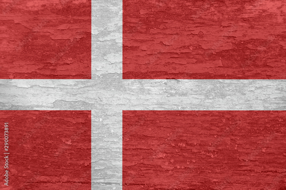 Fototapeta premium Denmark flag on an old painted wooden surface.