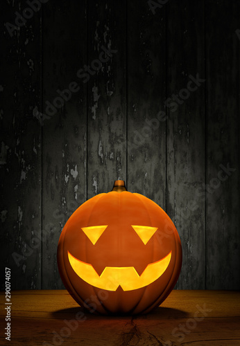 Halloween Pumpkin with Dark Black Wood Background Vertical Design Template