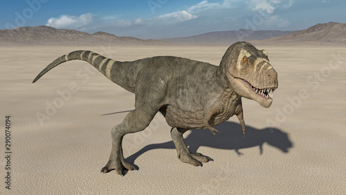 T-Rex Dinosaur  Tyrannosaurus Rex reptile standing  prehistoric Jurassic animal in deserted nature environment  3D illustration
