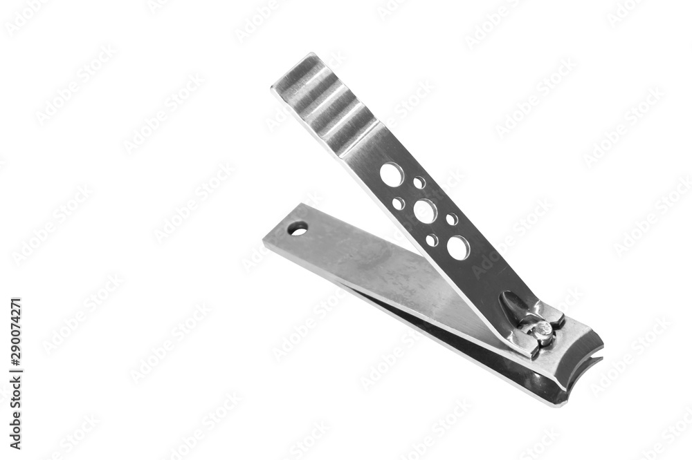 Stainless steel nail clippers on a white background Stainless steel nail clippers on a white background