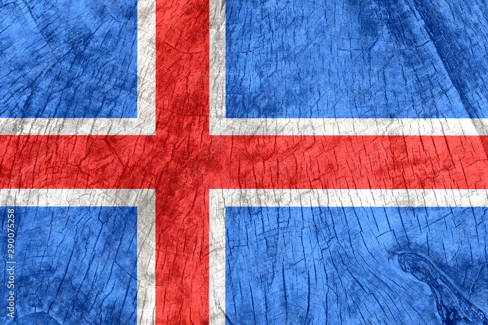 Fototapeta premium Iceland flag on an old wooden surface.
