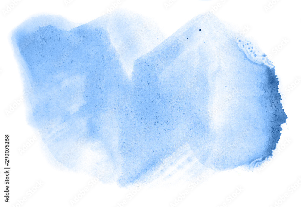 Abstract watercolor background hand-drawn on paper. Volumetric smoke elements. Blue color. For design, web, card, text, decoration, surfaces. Abstract watercolor background hand-drawn on paper. Volumetric smoke elements. Blue color. For design, web, card, text, decoration, surfaces.