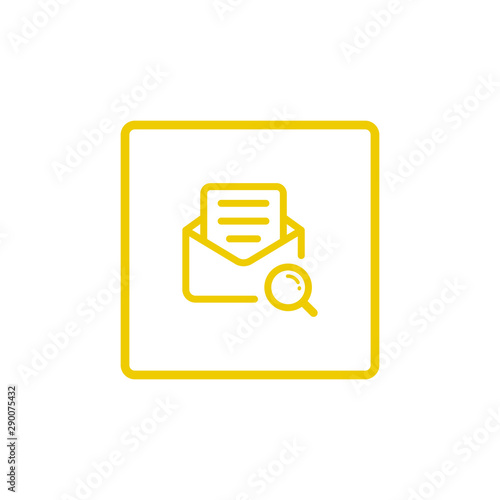 mail searcher icon. mail files with the magnifier icon design. line art style yellow color vector illustration eps 10