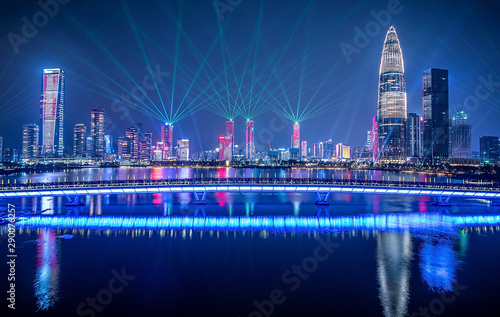 Shenzhen Bay Houhai CBD night skyline and light show