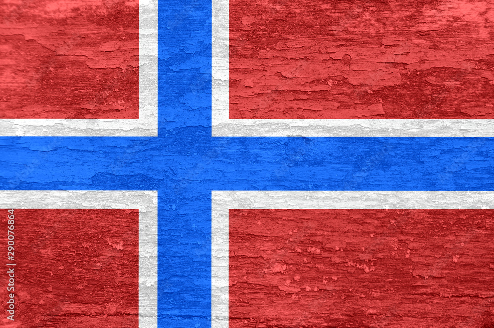 Fototapeta premium Norway flag on an old painted wooden surface.