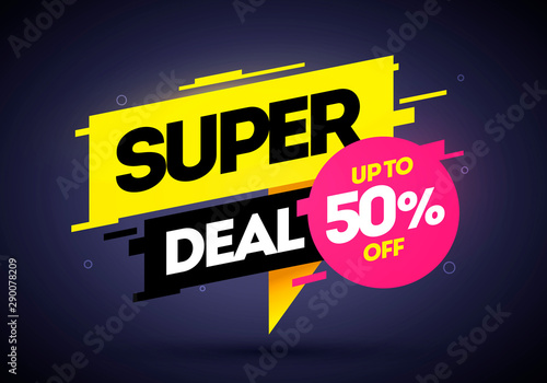 Vector illustration super deal, special offer banner template in flat trendy geometric style. Web banner designs