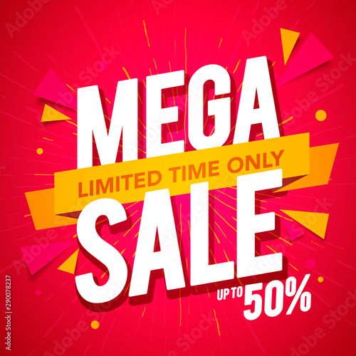 Vector illustration sale banner template design. Mega sale special offer, limited time only.