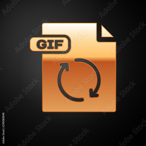 Gold GIF file document. Download gif button icon isolated on black background. GIF file symbol. Vector Illustration