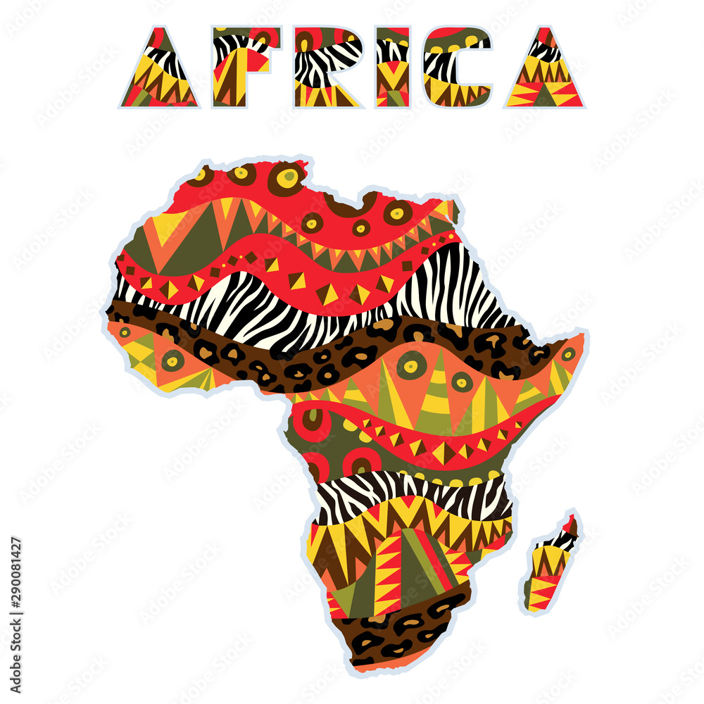 Ornate Africa continent with art title.