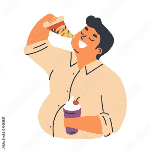 Male obesity problem concept flat vector illustration