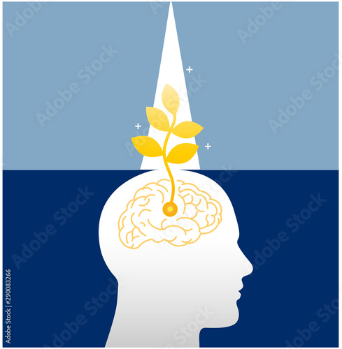 growth mindset skills icon growing plant from the brain