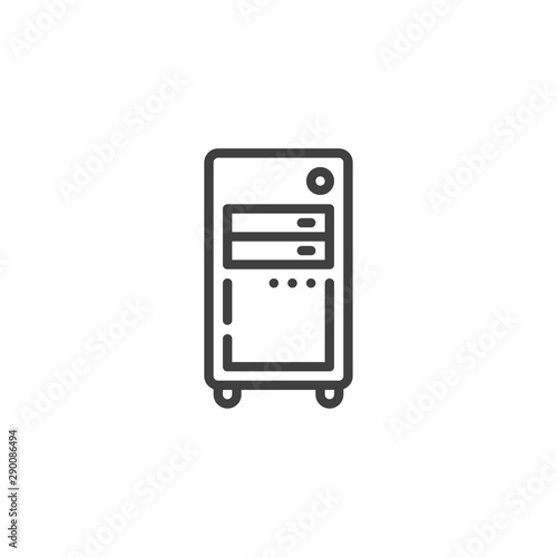 Computer case PC line icon. linear style sign for mobile concept and web design. cpu tower box outline vector icon. Symbol, logo illustration. Vector graphics