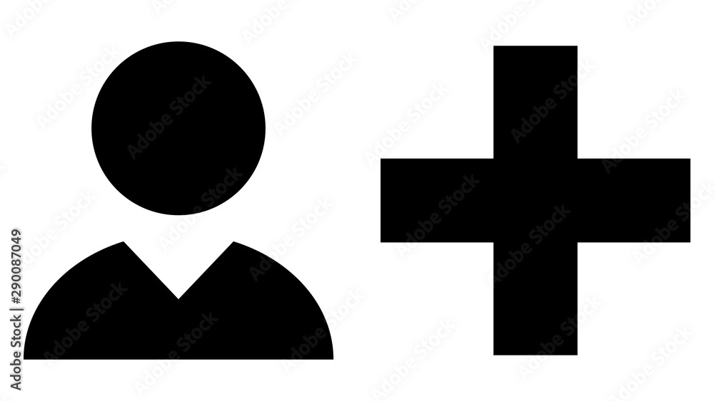 Man icon, plus icon vector design. Couple of icons united by one topic Man icon, plus icon vector design. Couple of icons united by one topic