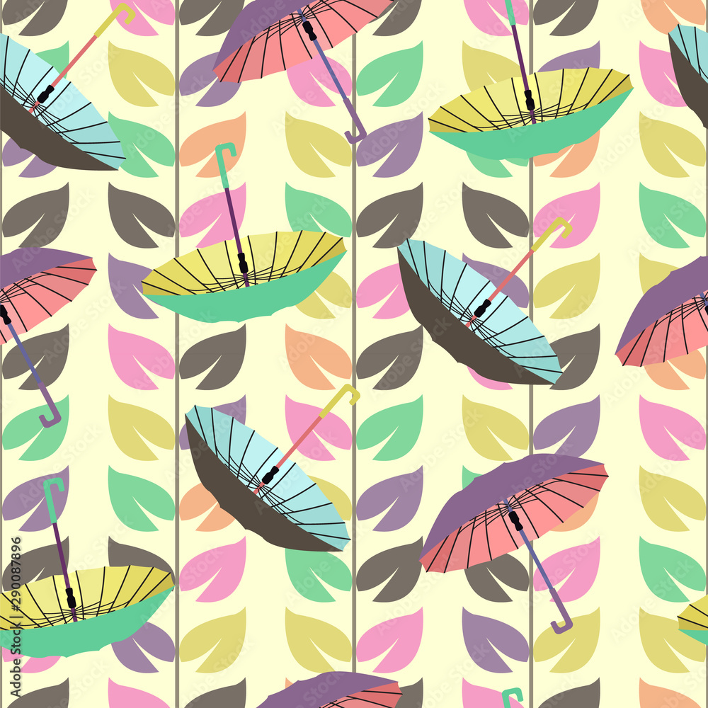 autumn leaves and umbrellas Colorful seasonal background. autumn leaves and umbrellas Colorful seasonal background.