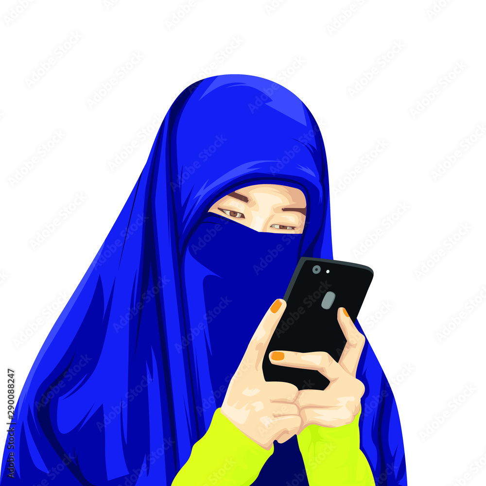 hijab girl with smartphone illustration hijab girl with smartphone illustration