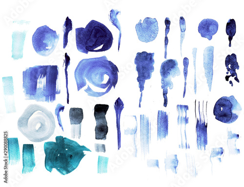 abstract blue brush drops isolated on a white