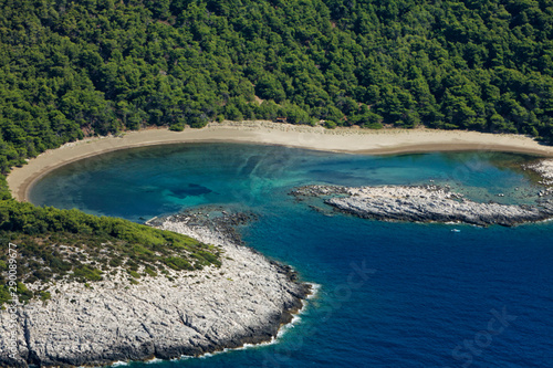 Aerial view of sandy beach on Mljet Island, Croatia