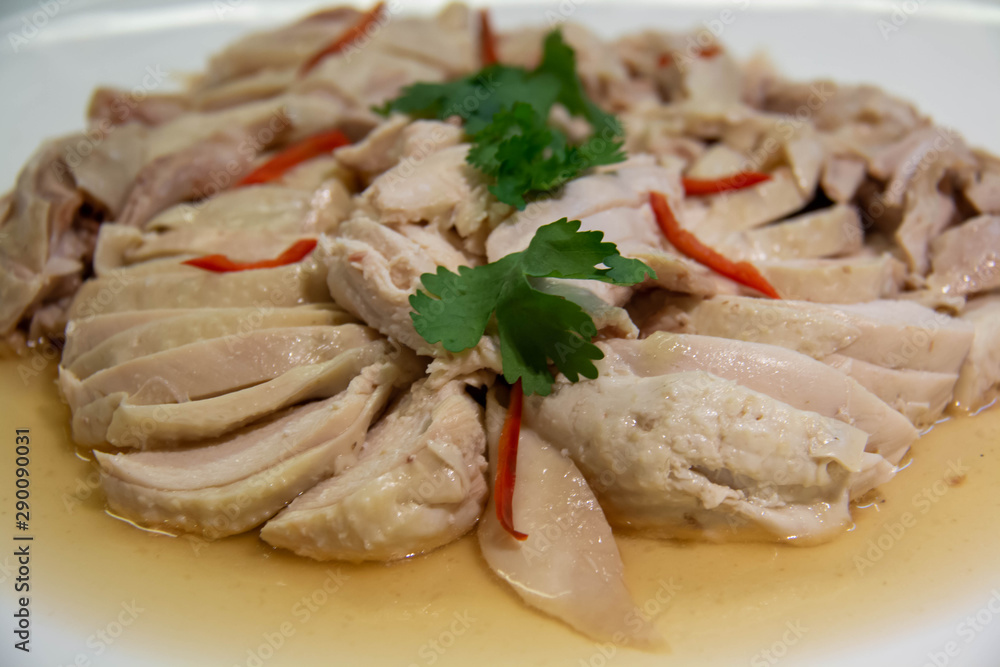 slice chicken steamed with spicy sauce slice chicken steamed with spicy sauce