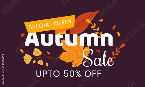 Hello Autumn. Typography text on autumn sale  use for banner  poster badges etc.