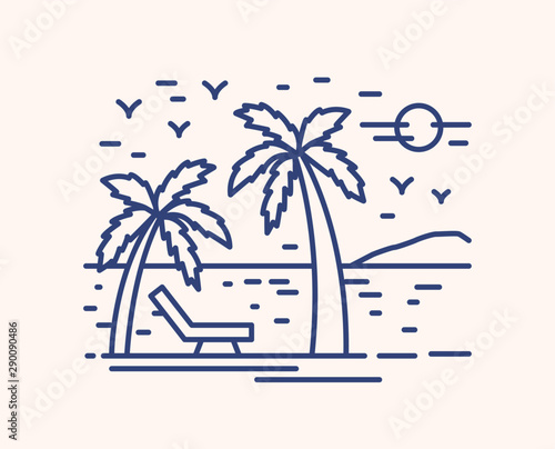 Seaside resort vacation vector lineart illustration