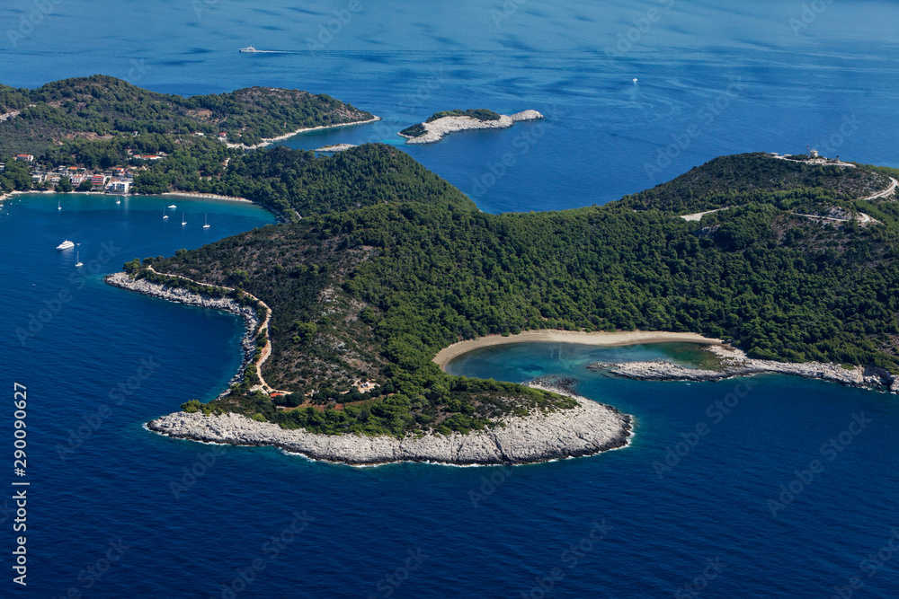Aerial view of sandy beach on Mljet Island, Croatia
