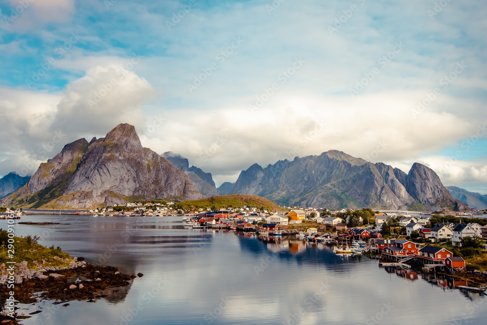 Naklejka premium Reine,Norwegian fishing village at the Lofoten Islands in Norway.