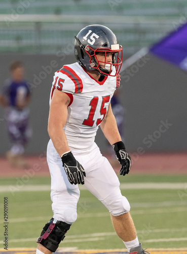 Young Athletic Teen Boy Playing in an American Football Game