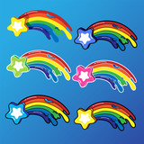 Set of vector rainbow stars stickers. Colorful icons of stars with rainbow. 