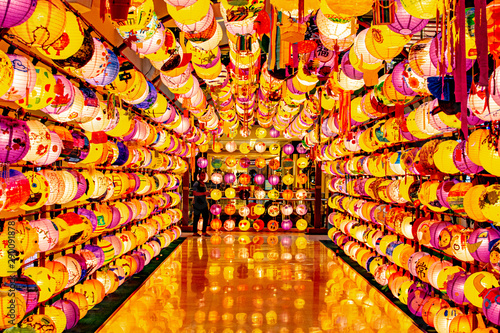 Kuala Lumpur, 1 September 2019 - View of colourful lantern displayed for public at  Sunway Putra Mall, first Autism-friendly shopping centre in Malaysia for the mid-autumn lantern festival. photo