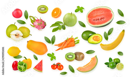 collection of fruit on white background