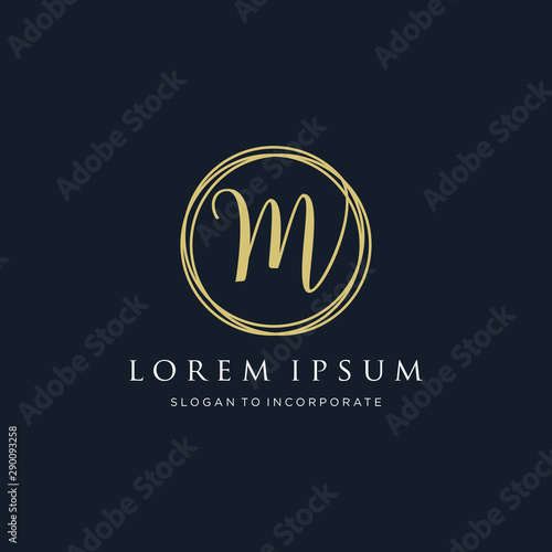 Letter M Logo, handwriting template , circle concept - Vector