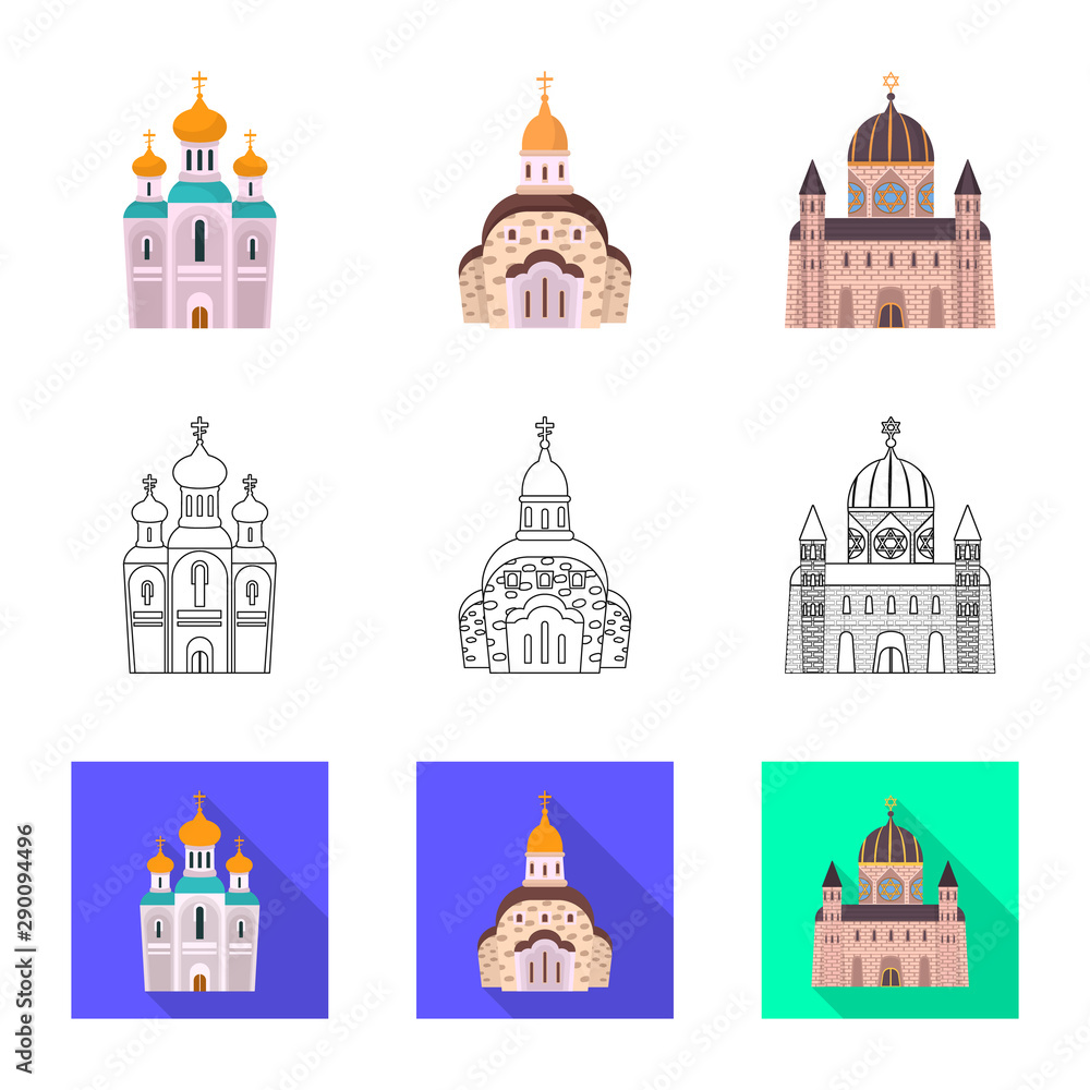 Isolated object of cult and temple logo. Collection of cult and parish stock vector illustration.