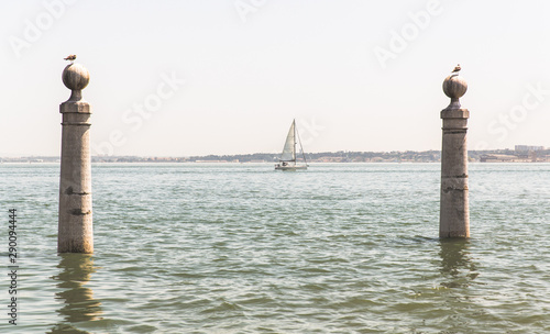 Lisbon city centre, Cais das Colunas in the Tejo river. Portugal