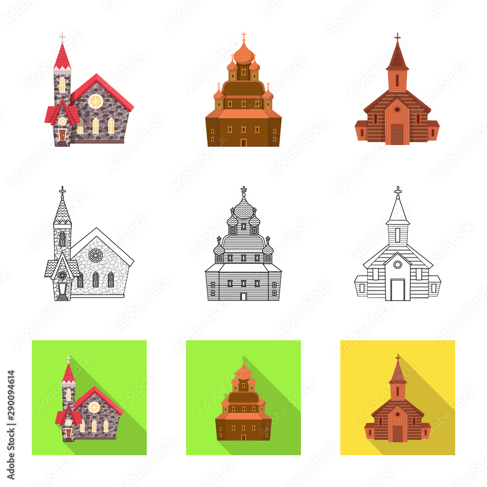 Isolated object of cult and temple logo. Set of cult and parish stock vector illustration.